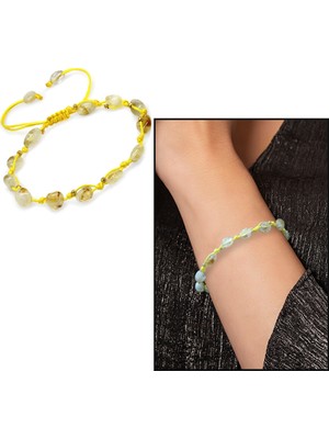 Gümüş Hediye Al Makrome Örgülü Naturel Kesim Dorika Top Detaylı Sitrin Doğaltaş Kadın Bileklik