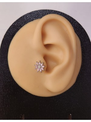 Eva Takı Lotus Çiçek Modeltragus Helix Piercing Ear Cuff Kıkırdak Çelik Küpe