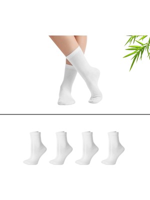 Asden Bambu Kadın Beyaz 4'lü Soket Çorap, Dikişsiz , Yıkamalı