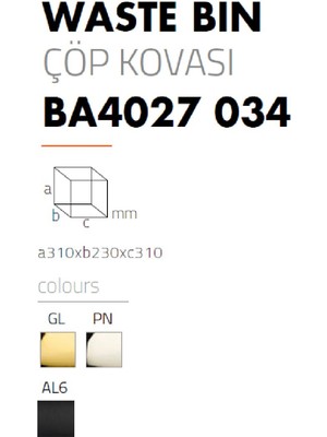 Pedallı Gold Çöp Kovası 9 Lt / 310X230X310 Mm