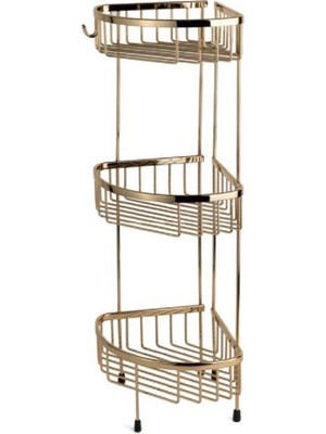 System Banyo Aksesuarları Köşe 3'Lü Ayaklı Duş Rafı Altın Renk 25 cm