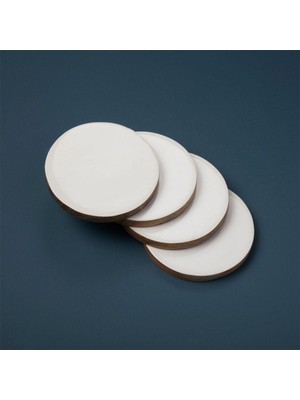 4'Lü Set Mango Ahşap & Beyaz Yuvarlak Bardak Altlığı Ø 10 Cm