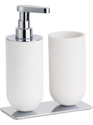 2'Li Set Diş Fırçalığı/Sıvı Sabunluk Beyaz/Krom Renk 206X89X170 Mm