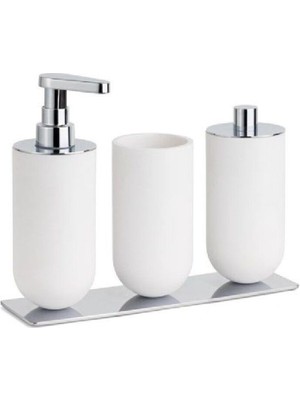 3'Lü Set Sıvı Sabunluk-Diş Fırçalığı-Pamukluk Beyaz/Krom Renk 206X87X265 Mm