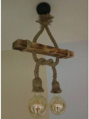 Özcan Life Rustik 2 Li Ahşap Vintage Halat Aydınlatma Dekoratif Halat Sarkıt E27 Duy