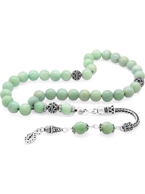 Gümüş Hediye Al 925 Ayar Gümüş Püsküllü Küre Kesim Amazonit Doğaltaş Tesbih