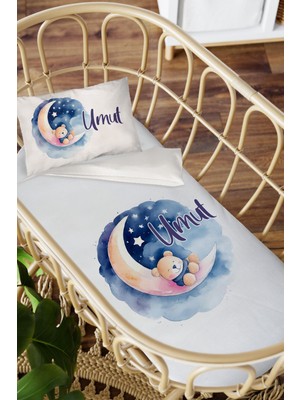 Homamia Isme Özel Anne Yanı 60X100 Beşik Uyku Nevresim Takımı Ayda Uyuyan Ayıcık