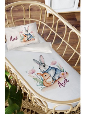 Homamia Isme Özel Anne Yanı 60X100 Beşik Uyku Nevresim Takımı Anne Bebek Tavşan