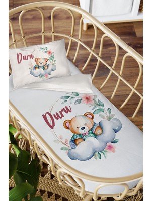 Homamia Isme Özel Anne Yanı 60X100 Beşik Uyku Nevresim Takımı Buluttaki Ayıcık