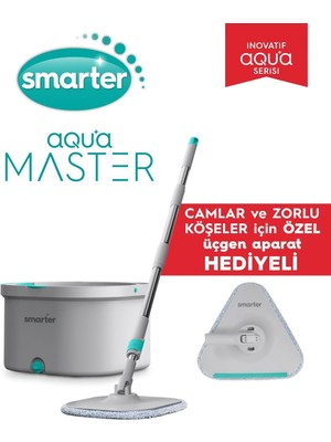 SMARTER Aqua Master + Üçgen Aparat Temiz & Kirli Suyu Ayırma Özelliği Otomatik Temizlik Seti Mop Paspas Cam ve Köşe Için