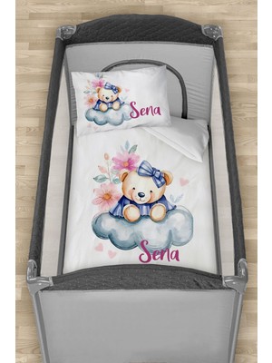 Homamia Isme Özel 75X120 Park Yatak Beşik Nevresim Takımı Sevimli Ayıcık