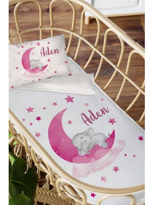 Homamia Isme Özel Anne Yanı 60X100 Beşik Uyku Nevresim Takımı Pembe Fil