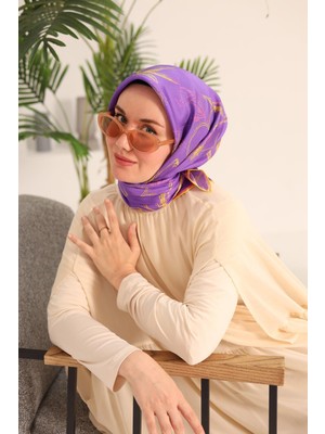 Silk Home Eflatun Sarı Desenli Tivil Ipek Eşarp 11433-30