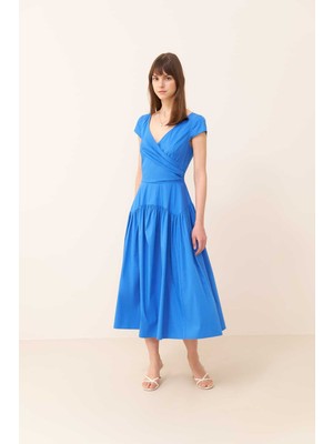 ROMAN Midi Boy Poplin Elbise Mavi Y2411007_036