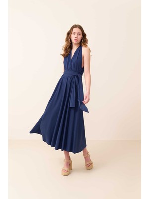 ROMAN Sırt Dekolteli Maksi Boy Elbise Lacivert Y2421013_015