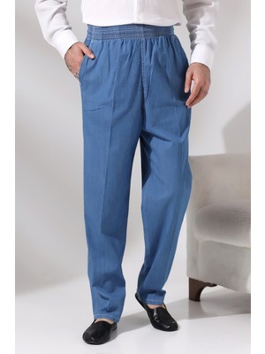 İhvan Online Erkek Mavi Çınar Beli Lastikli Rahat Kesim Kot Şalvar Pantolon