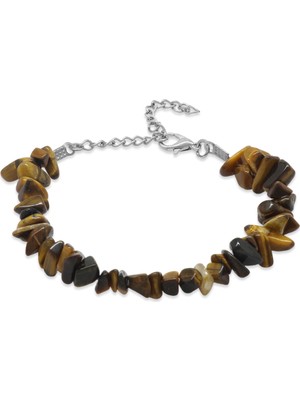 Gümüş Hediye Al Metal Zincirli Natural Kesim Kaplangözü Doğaltaş Kadın Bileklik