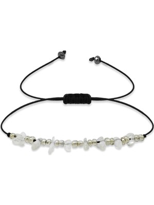 Gümüş Hediye Al Makrome Örgülü Basic Model Ay Taşı Doğaltaş Kadın Bileklik