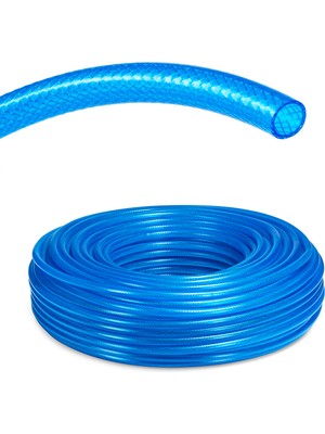 Çelik Pvc Şeffaf Örgülü Hortum Mavi Renk 1/2 ( Iç Çap 12,5 Mm) 100 Metre