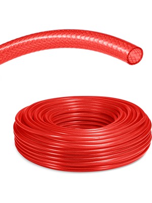Çelik Pvc Şeffaf Örgülü Hortum Kırmızı Renk 1 " ( Iç Çap 25 Mm) 50 Metre
