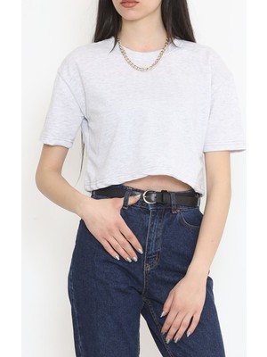 Göksin Iki Iplik Crop T-Shirt Gri - 15151.751.