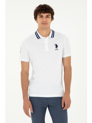 U.S. Polo Assn. Erkek Slim Fit Polo Yaka Beyaz Basic Tişört 50279569-VR013