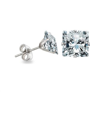 Chavin Gümüş 4 mm. Kare , Tek Taş Zirkon Küpe y95-4