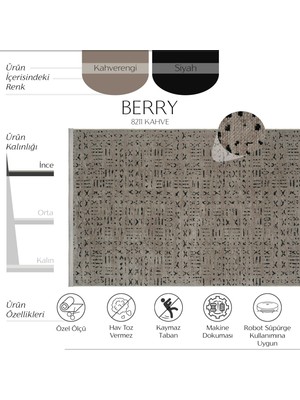 Cool Halı Berry 8211 Kahverengi Halı Oturma Odası Halısı Kesme Halı Yolluk Kaymaz Taban Halı Ince Halı Kilim