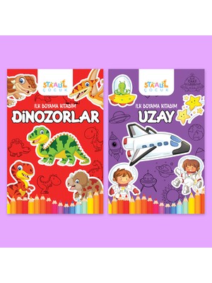 Staau Çocuk Ilk Boyama Kitabım 2'li Set - Dinozorlar / Uzay