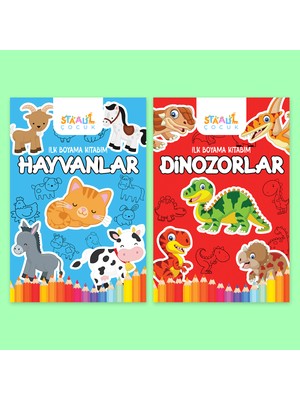 Staau Çocuk İlk Boyama Kitabım 2'li Set - Hayvanlar ve Dinozorlar 3-5 Yaş İçin Eğitici Kitaplar