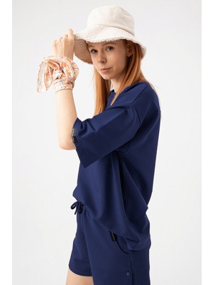 Gothamvibes Kadın Plain Oversize Lacivert T-Shirt