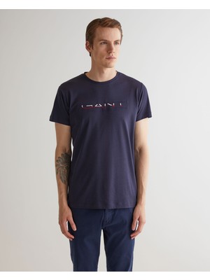 Gant Erkek Lacivert Regular Fit Bisiklet Yaka Logolu T-Shirt 2324141T.433