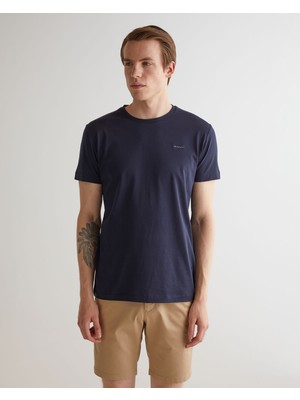 Gant Erkek Lacivert Slim Fit Bisiklet Yaka T-Shirt 2013035.433