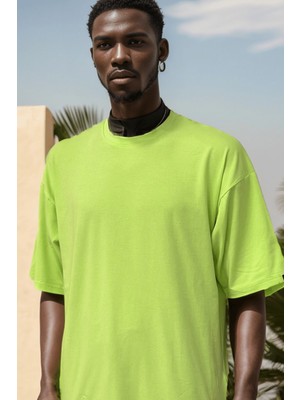 Gothamvibes Erkek Plain Oversize Neon Sarı T-Shirt