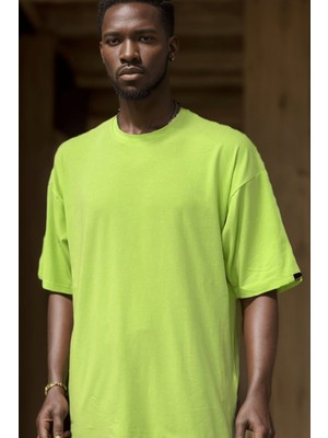 Gothamvibes Erkek Plain Oversize Neon Sarı T-Shirt