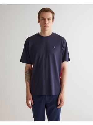 Gant Erkek Lacivert Regular Fit Bisiklet Yaka Logolu T-Shirt 2324146T.433