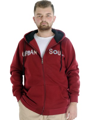 ModeXL  Erkek Sweat Kapşonlu Fermuarlı 22531 Bordo