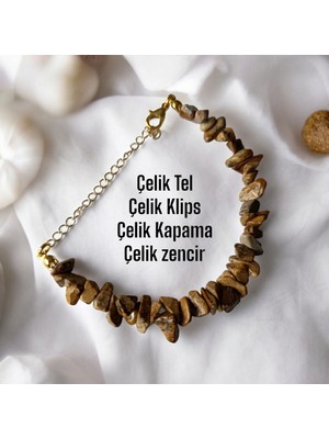 Mga Doğaltaş Odun Jasper Kırıktaş Bileklik Gerçek Doğal Taş Pirinç Kaplama Uzatma Zincirli Sertifikalı Bileklik