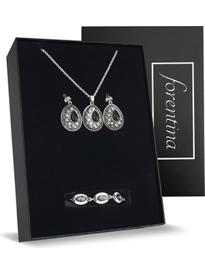 Forentina Gümüş Kaplama Otantik Kolye Küpe Bileklik Takı Seti PS2332