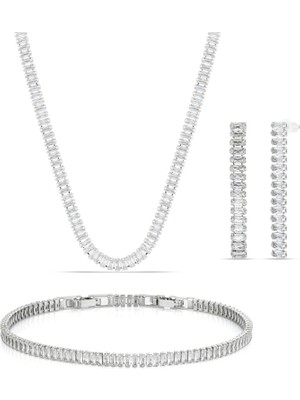 Forentina Gümüş Kaplama Baget Kolye Küpe Bileklik Takı Seti PS3451