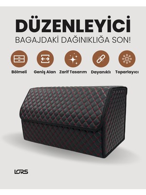 Lors Araç Bagaj Çantası Siyah Kırmızı Dikişli Bagaj Düzenleyici 50CM Organizer