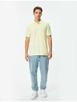 Koton Slim Fit T-Shirt Polo Yaka Kısa Kollu Pamuklu - Koton - 4Sam10278Mk - Sarı - M