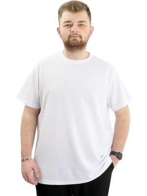 ModeXL Büyük Beden Erkek T-Shirt Beyaz Waffle Bisiklet Yaka %97 Cotton 7XL Rahat Stil