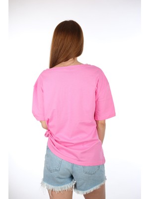 Moda Derin Pembe Papatyalı T-Shirt