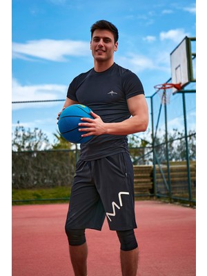 Marina Siyah Hiç Logolu Erkek Yüzme Tişört T2403