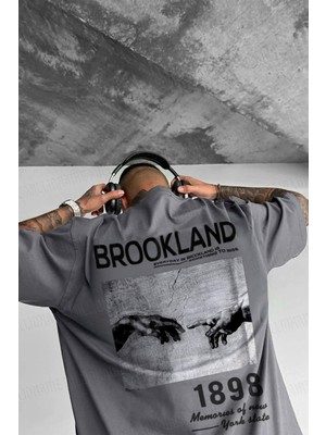 Teenage Millionaire Erkek Gri 1898 Brookland Baskılı Oversize Salas T-Shirt
