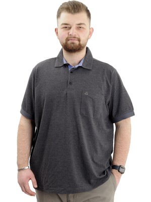 ModeXL Mode Xl Battal Beden Erkek Tshirt Polo Yaka Cepli Klasik Pike 20552 Antrasit
