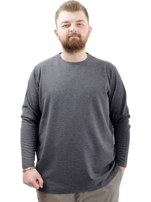 ModeXL  Büyük Beden Erkek Sweatshirt Bisiklet Yaka Uzun Kol Waffle 23460 Antrasit