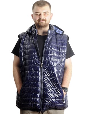 ModeXL  Büyük Beden Erkek Kapitone Yelek Kapüşonlu 23713 Lacivert