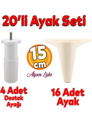 Badem10 20'li Set Aspen Lüks Mobilya Kanepe Koltuk Tv Ünitesi Yükseltici Destek Ayağı Ayakları 15 cm Krem